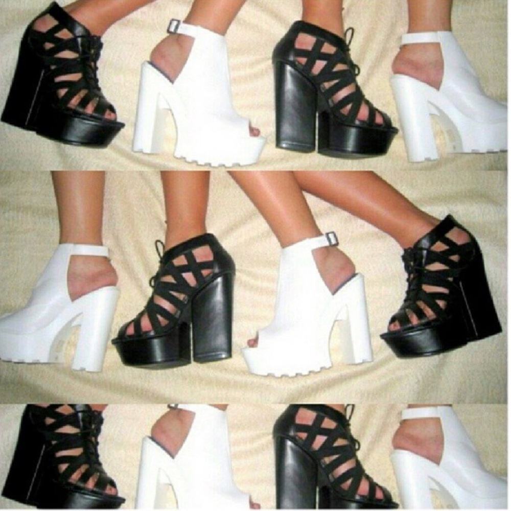 Black Caged Cut Out Block Heel